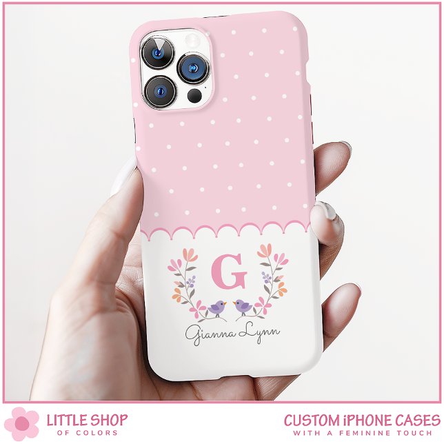 Coques Case-Mate iPhone Monogramme Pois rose personnalisé (Créateur téléchargé)