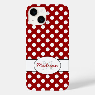 Coque Pour iPhone 14 Monogramme pois Rouge Blanc tendance