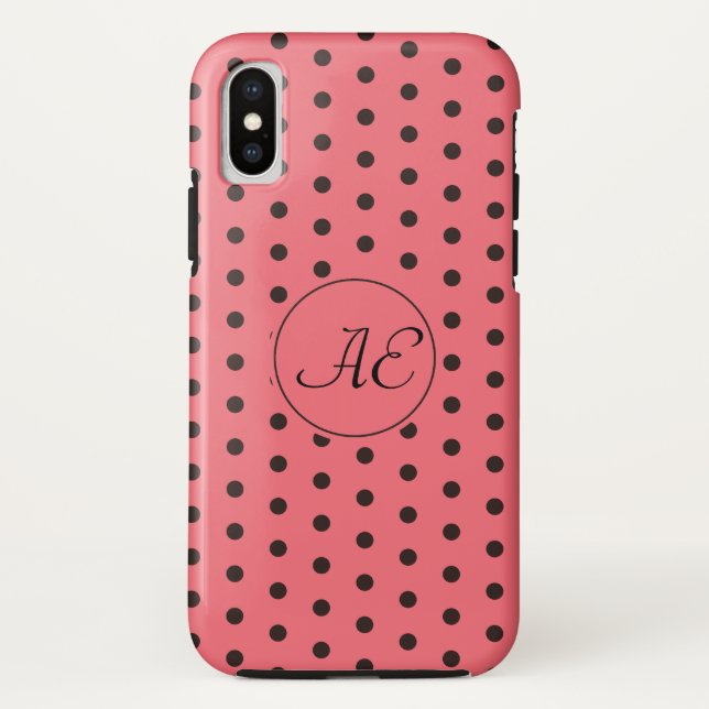 Coques Case-Mate iPhone Monogramme Pois rouge et noir Motif (Dos)