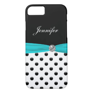 Coques Pour iPhone Monogramme Polka Dot Turquoise