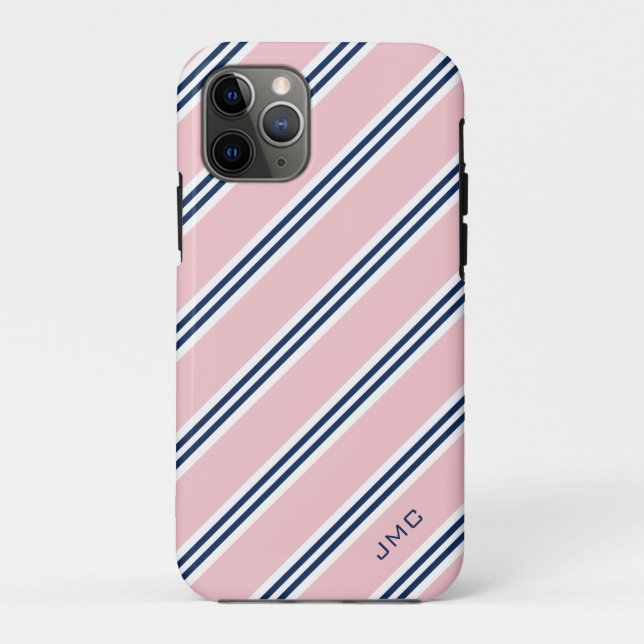 Coques Case-Mate iPhone Monogramme Preppy Pink and Blue Stripes (Dos)
