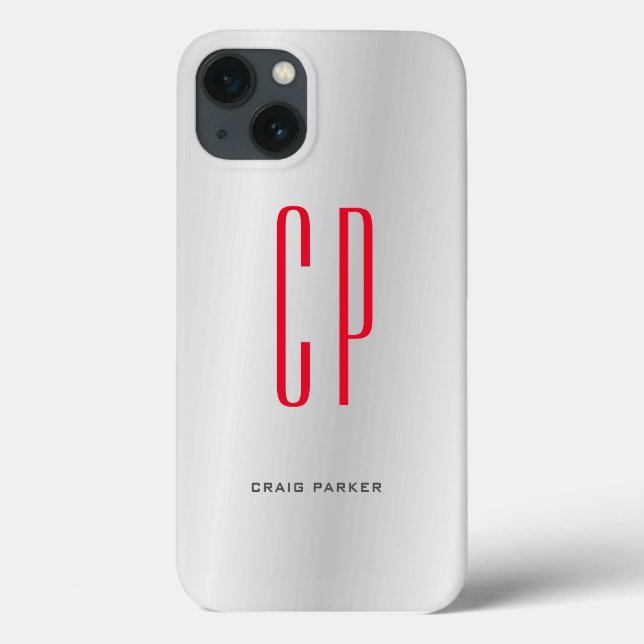 Coques Case-Mate iPhone Monogramme professionnel moderne Silver Gris Rouge (Verso)