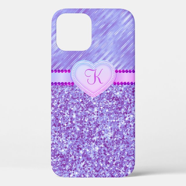 Coques Case-Mate iPhone Monogramme Purple Parties scintillant Coeur 2 Tone (Verso)