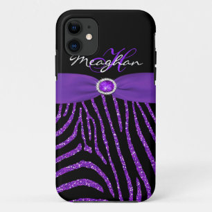 Coque Case-Mate Pour iPhone Monogramme Purple, Parties scintillant noire Zebra