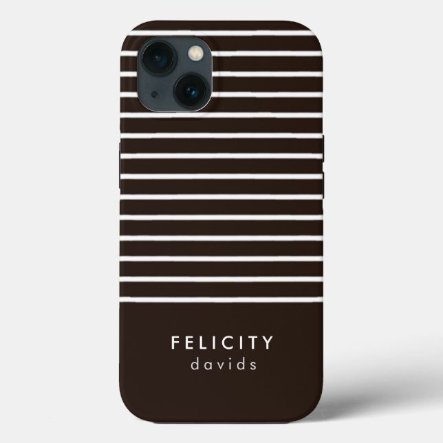 Coques Case-Mate iPhone Monogramme rayures horizontales brun & blanc (Verso)