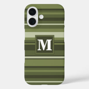 Coques iPhone 16 Monogramme rayures vert olive