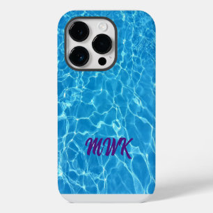 Coque Pour iPhone 14 Pro Monogramme Réflexion d'eau bleue