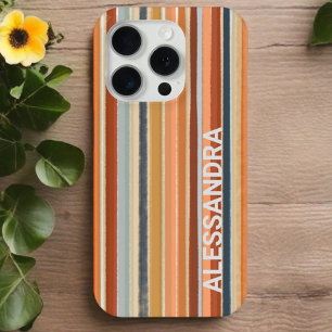 Coque iPhone 15 Pro Monogramme rétro coucher de soleil rayures lignes