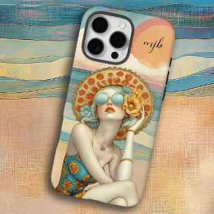 Coques iPhone 16 Pro Max Monogramme Rétro Glam Summer Beach Femme