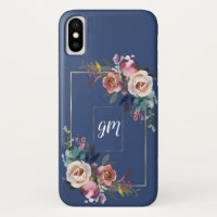Monogramme Rose bleu foncé or