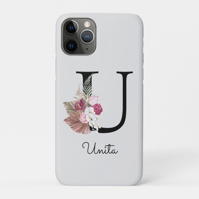 Coques Case-Mate iPhone Monogramme Rose Boho Girl Floral U initial (Dos)