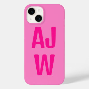 Coque Pour iPhone 14 Monogramme rose chaud élégant