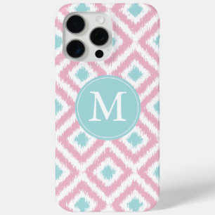 Coque iPhone 15 Pro Max Monogramme rose et diamants de la menthe Motif Ika