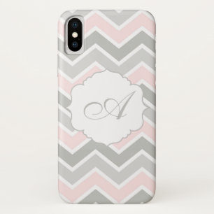 Coque Case-Mate Pour iPhone Monogramme rose et gris de Chevron de zigzag