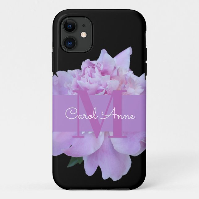 Coques Case-Mate iPhone Monogramme rose Fleur Classic Noir (Dos)