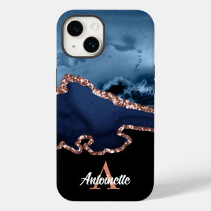 Coque Pour iPhone 14 Monogramme Rose Gold Agate