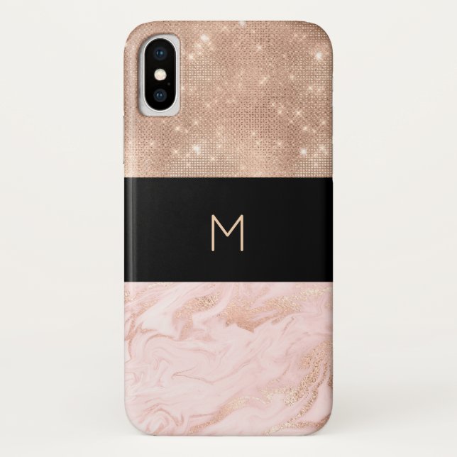 Coques Case-Mate iPhone Monogramme rose Gold Glam (Dos)