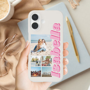 Coques iPhone 16 Monogramme rose moderne 5 - Collage photo