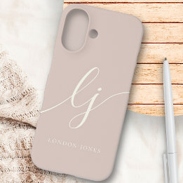 Coques iPhone 16 Monogramme Rose Moderne Minimaliste Élégant