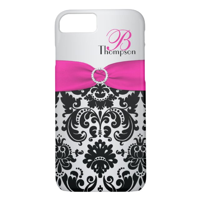 Coques Case-Mate iPhone Monogramme rose, noir, argent Damask iPhone 7 Coqu (Dos)