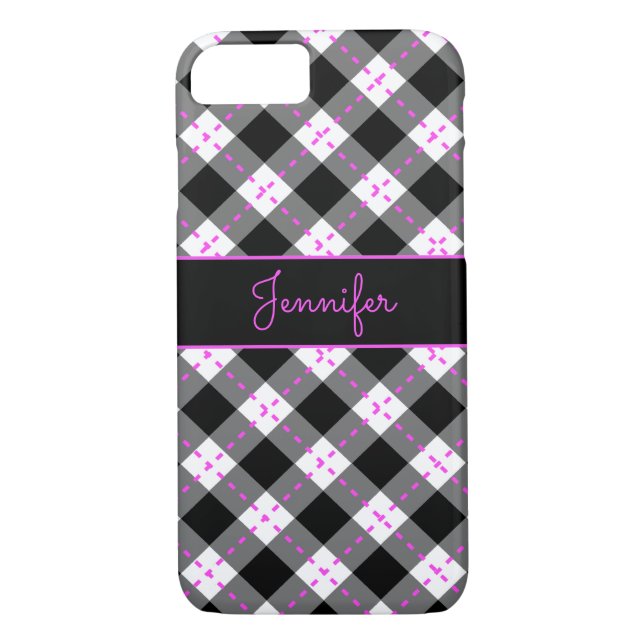 Coques Case-Mate iPhone Monogramme rose noir sur Jacquard blanc (Dos)