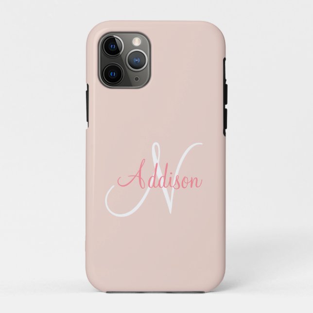 Coques Case-Mate iPhone Monogramme rose pâle Personnalisé Élégant (Dos)