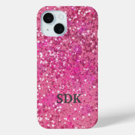 Coque Pour iPhone 15 Monogramme rose Parties scintillant étincelante Fi