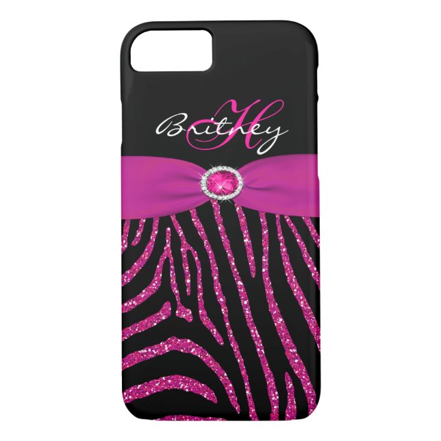 Coques Case-Mate iPhone Monogramme rose, Parties scintillant noire Zebra i (Dos)