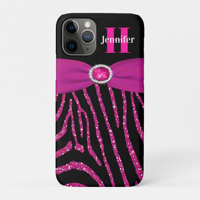 Coques Case-Mate iPhone Monogramme rose, Parties scintillant noire Zebra i (Dos)