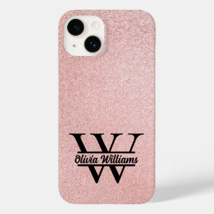 Coque Pour iPhone 14 Monogramme rose Parties scintillant or   Girly Mod