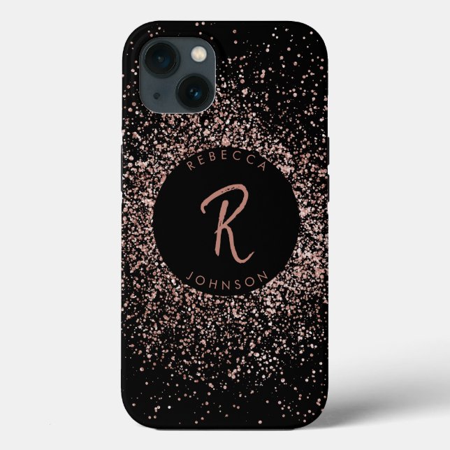 Coques Case-Mate iPhone Monogramme rose rose or et noir (Verso)