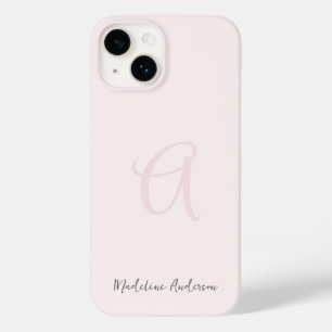 Coque Pour iPhone 14 Monogramme rose rose rose moderne minimaliste fémi