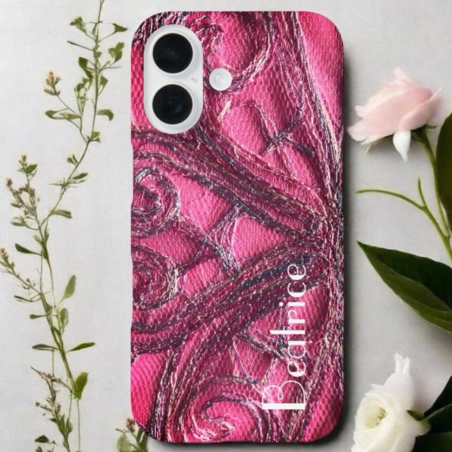 Coques Case-Mate iPhone Monogramme rose rouge floral art textile abstrait (Créateur téléchargé)