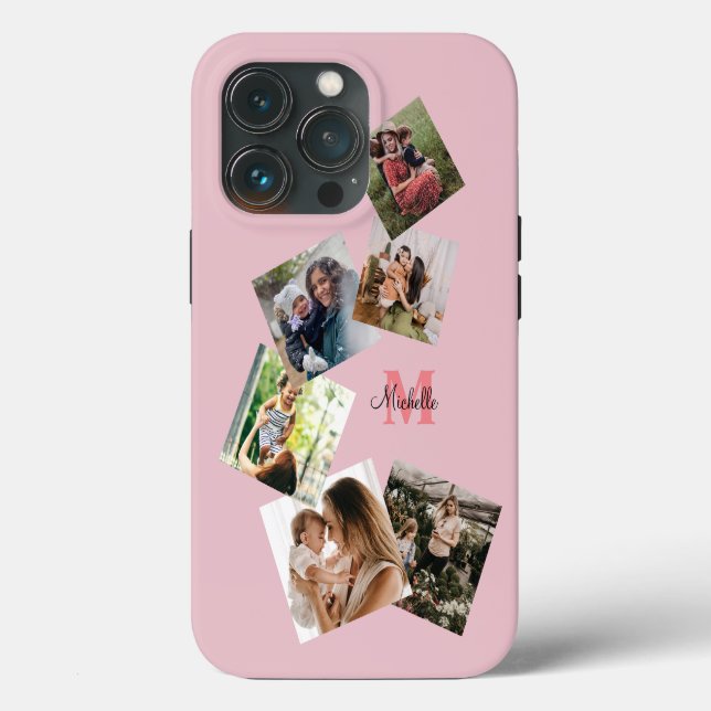 Coques Case-Mate iPhone Monogramme rose vif moderne Multiphoto (Verso)