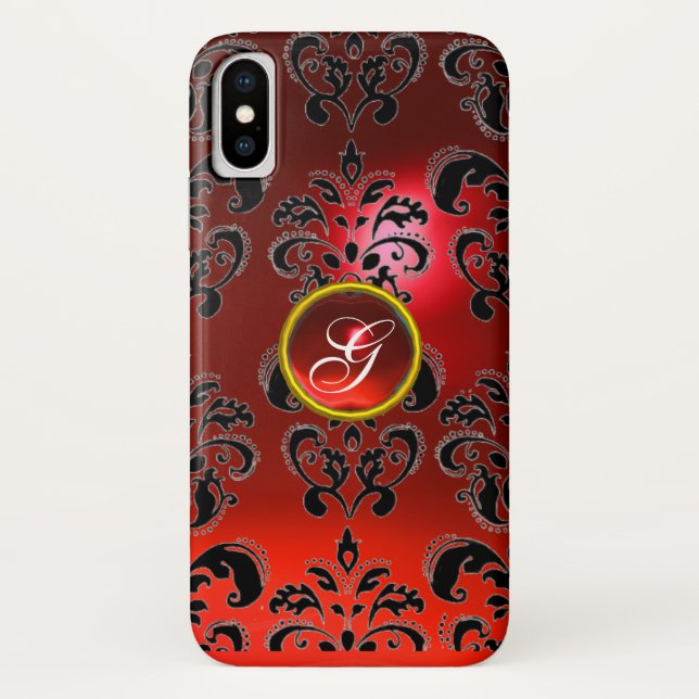 COQUES Case-Mate iPhone MONOGRAMME ROUGE NOIR DE DAMASK RUBY GEMSTONE (Dos)