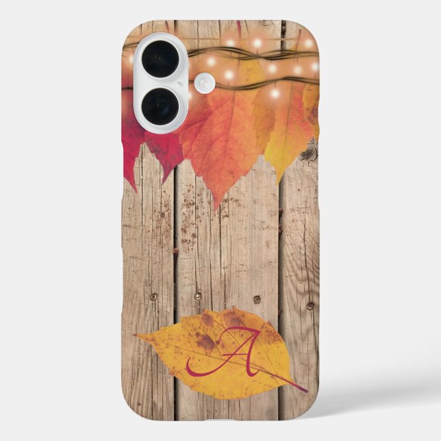 Coques Case-Mate iPhone Monogramme rustique Feuilles d'automne initiales L (Verso)