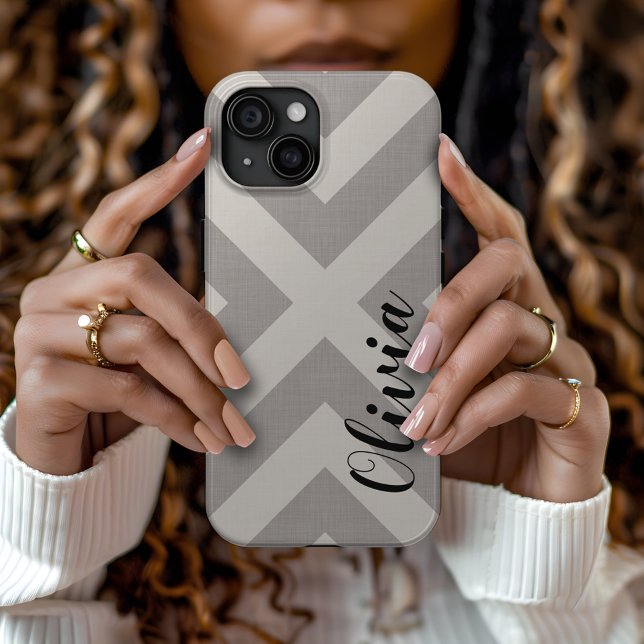 Coques Case-Mate iPhone Monogramme rustique gris X Chevron (Créateur téléchargé)