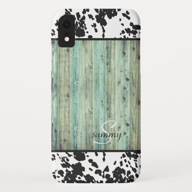 Coques Case-Mate iPhone Monogramme Rustique Ouest Turquoise Bois (Dos)