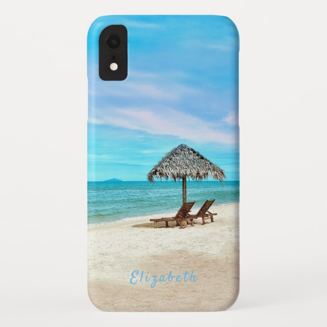 Coques Case-Mate iPhone Monogramme Scène de plage de sable tropical (Dos)