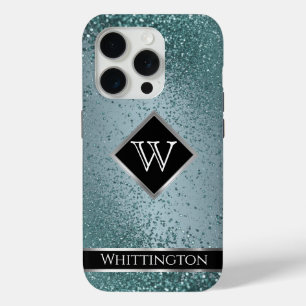 Coque iPhone 15 Pro Monogramme Scintillant Ombré - Bleu Cyan