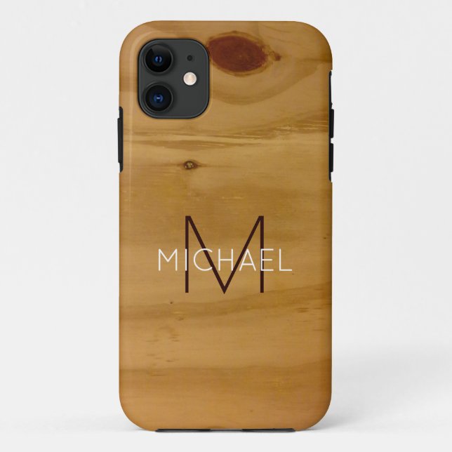 Coques Case-Mate iPhone monogramme sur bois faux rustique (Dos)