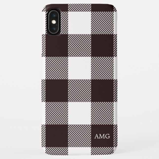 Coques Case-Mate iPhone Monogramme Tartan Plaid Noir & Blanc (Dos)
