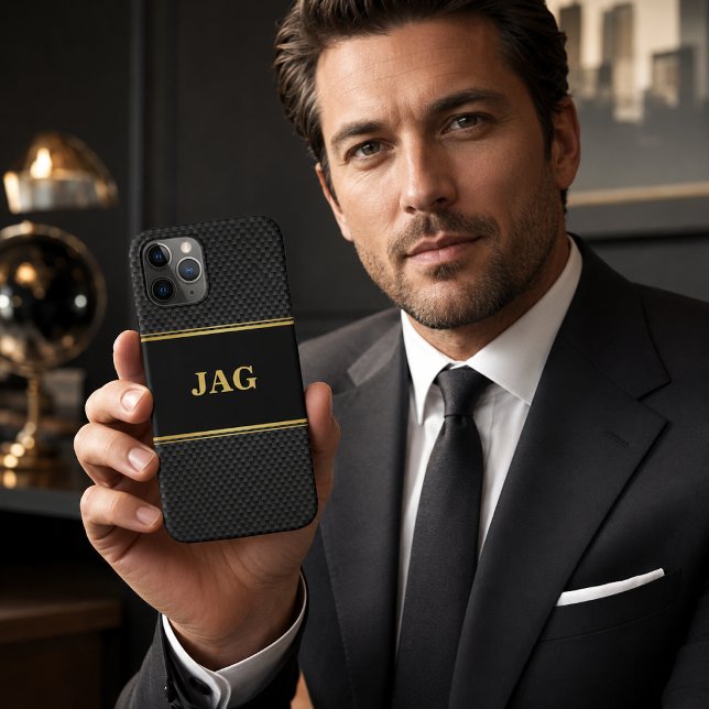 Coques Case-Mate iPhone Monogramme Texturé Or Noir Élégant (Créateur téléchargé)