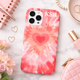 Coque Pour iPhone 14 Plus Monogramme Tie Dye Coeur 