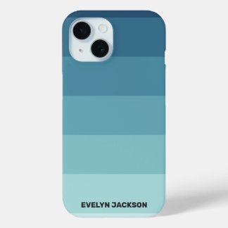 Coque Pour iPhone 15 Monogramme Turquoise bleu cyan en bloc de couleur