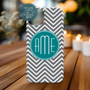 Coque Pour iPhone 14 Monogramme turquoise de coutume de chevrons de