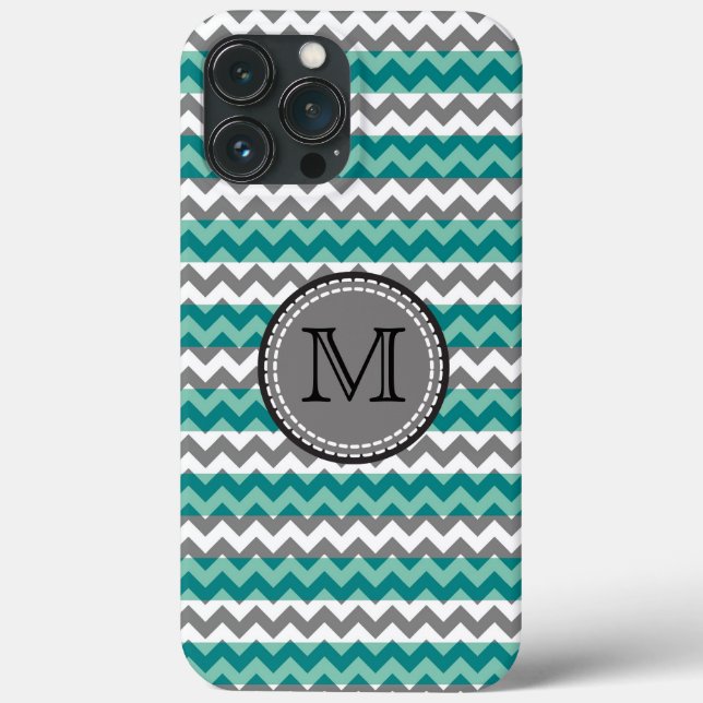 Coques Case-Mate iPhone Monogramme Turquoise et Grey Chevron Zigzag (Verso)