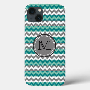 Case-Mate iPhone Case Monogramme Turquoise et Grey Chevron Zigzag