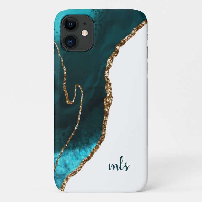 Coques Case-Mate iPhone Monogramme Turquoise Parties scintillant d'argent  (Dos)