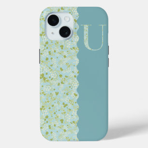 Coque Pour iPhone 15 MONOGRAMME U ACQUA PETITES FLEURS Cas